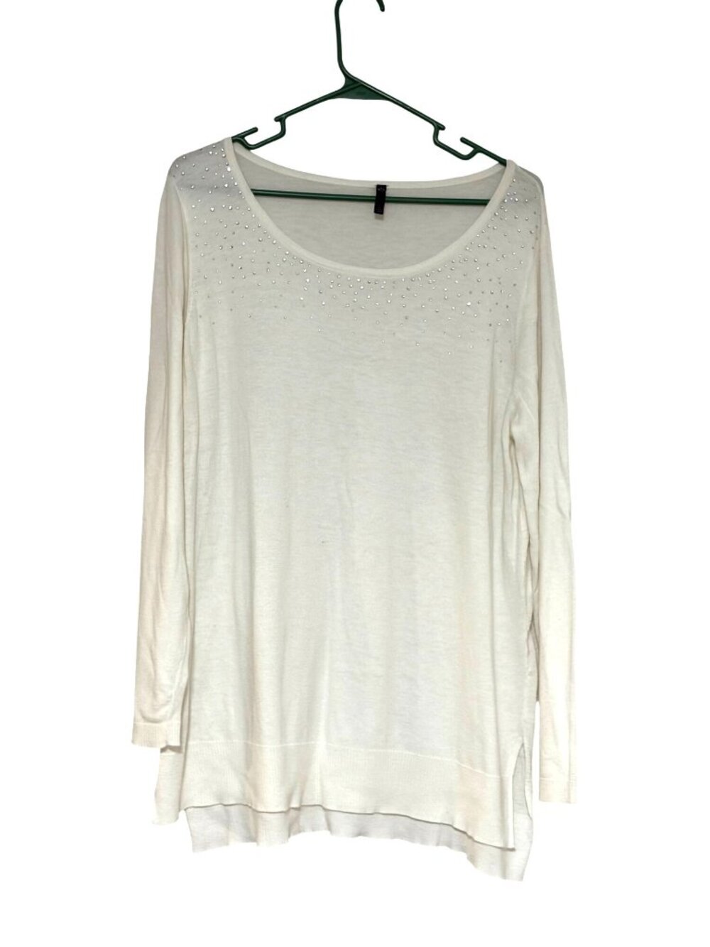 NYDJ Womens Size Large Long SLeeve Pull OVer Sweater White Embellished beaded co